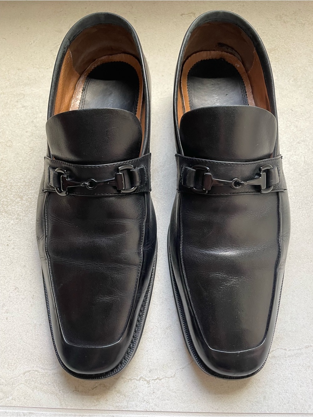 Black Leather Men’s Slip-On Loafers with Metal Bit